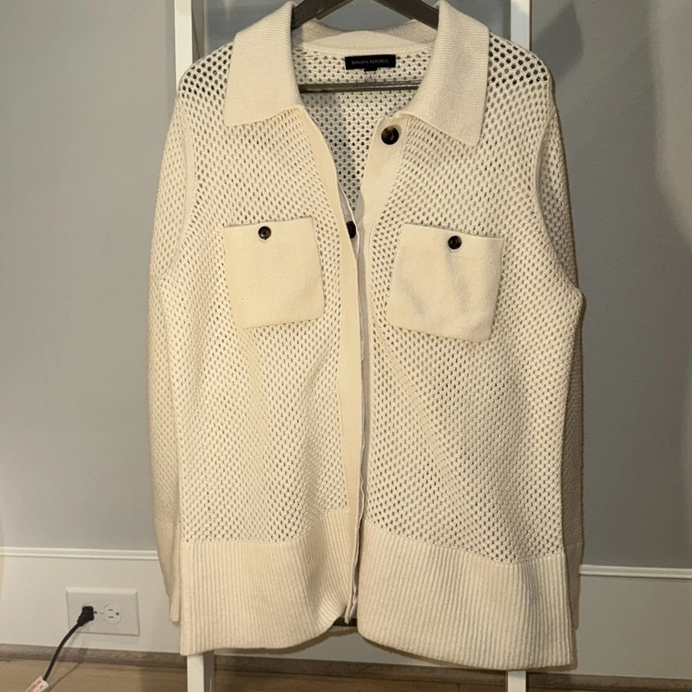 Banana Republic HERITAGE BRIA MERINO-CASHMERE JACKET size L EUC Cream - Picture 5 of 7